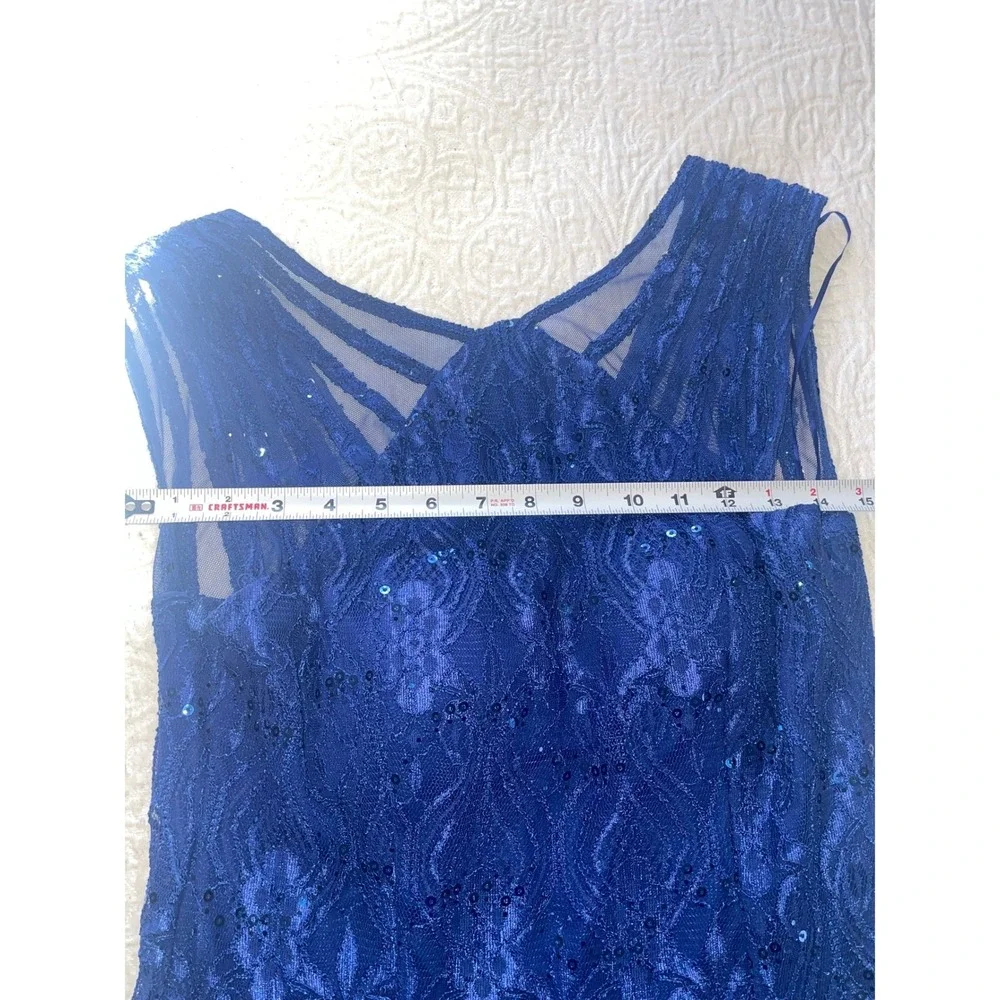 R&M Richards Royal Blue Sequin Lace Gown Sleeveless Formal Dress Size 12